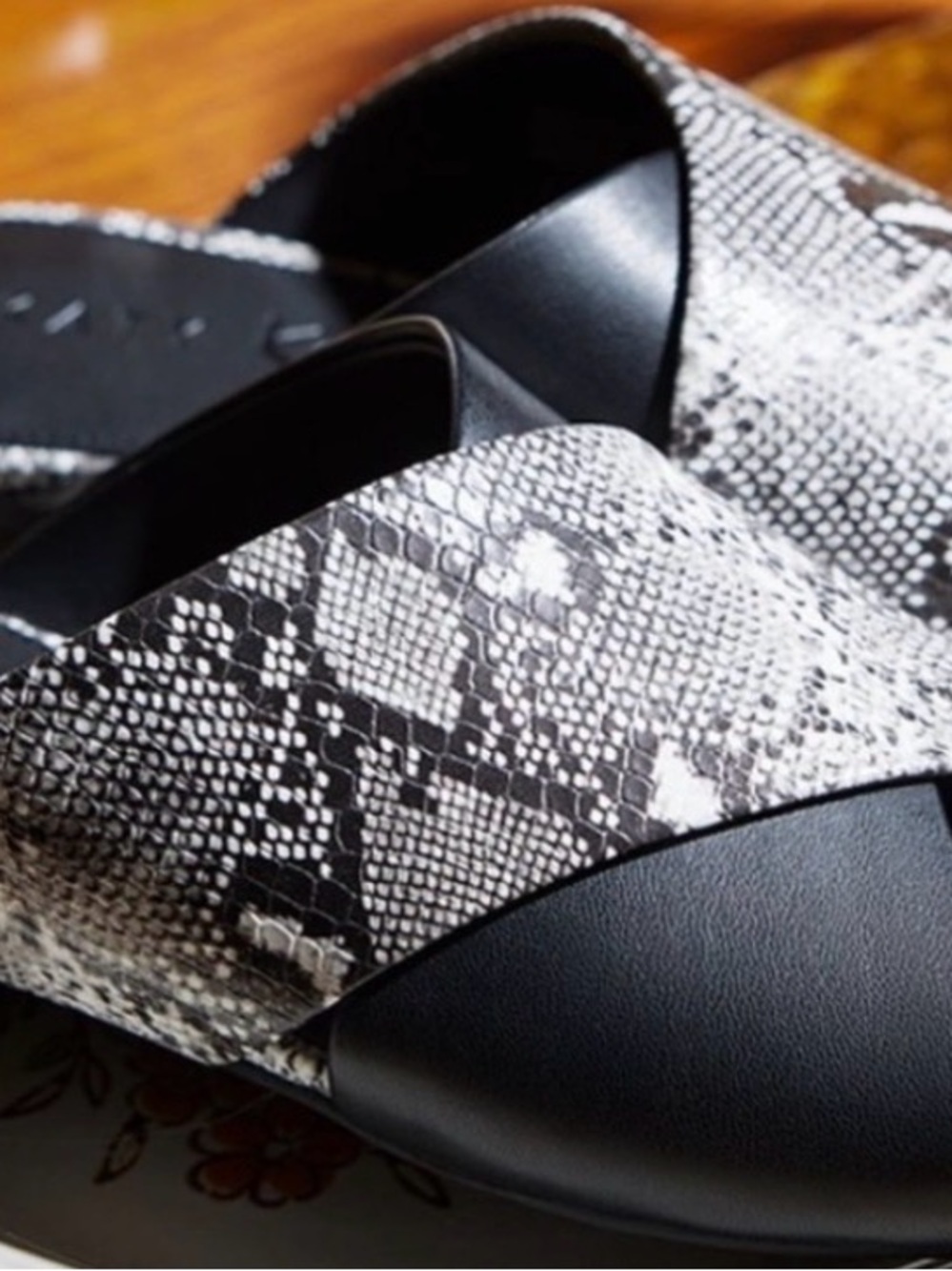 Katy Perry Collections Black & White Snake-Print Slide Sandals